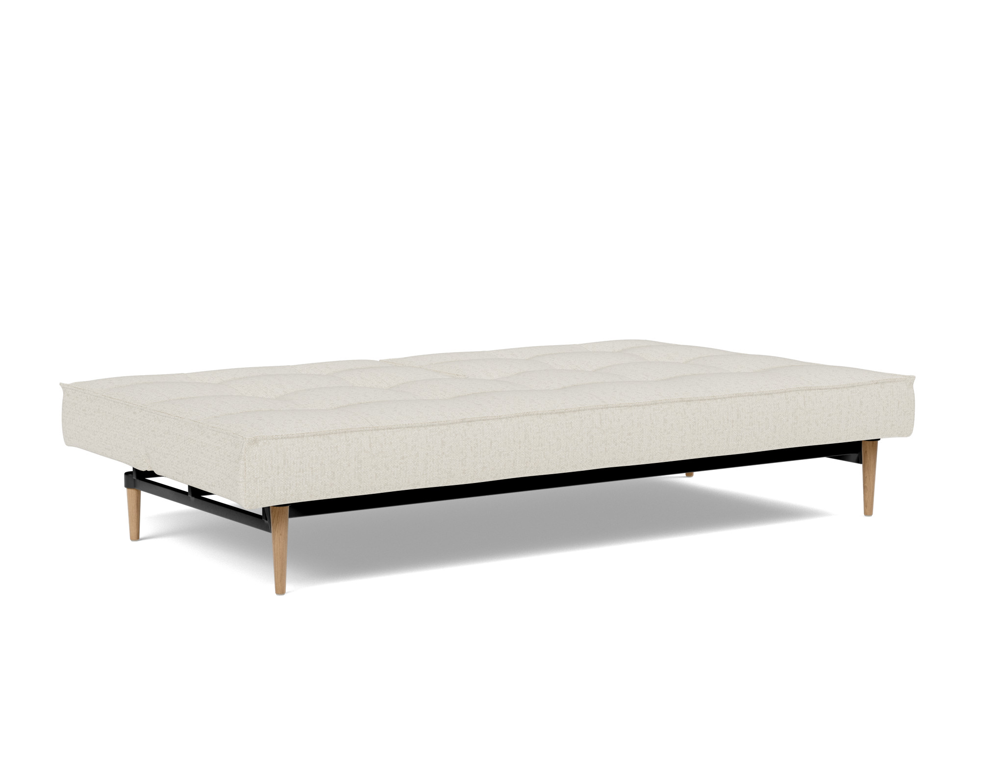 Schlafsofa Splitback Boucle Skandi 531-Off-White Beine Styletto Eiche hell
