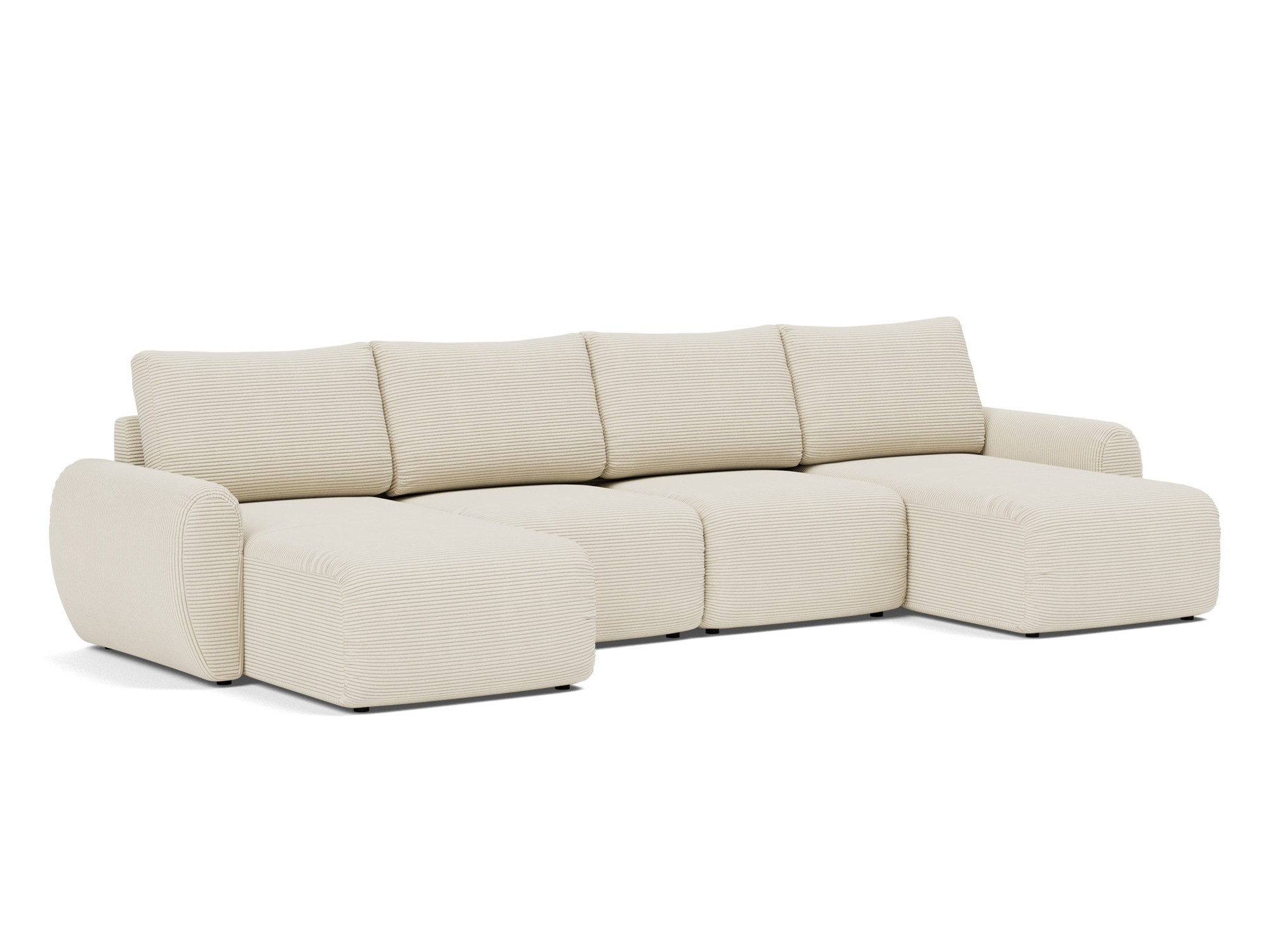 Schlafsofa Norum U-Form mit Curve-Armlehnen Kord Corduroy 594-Ivory