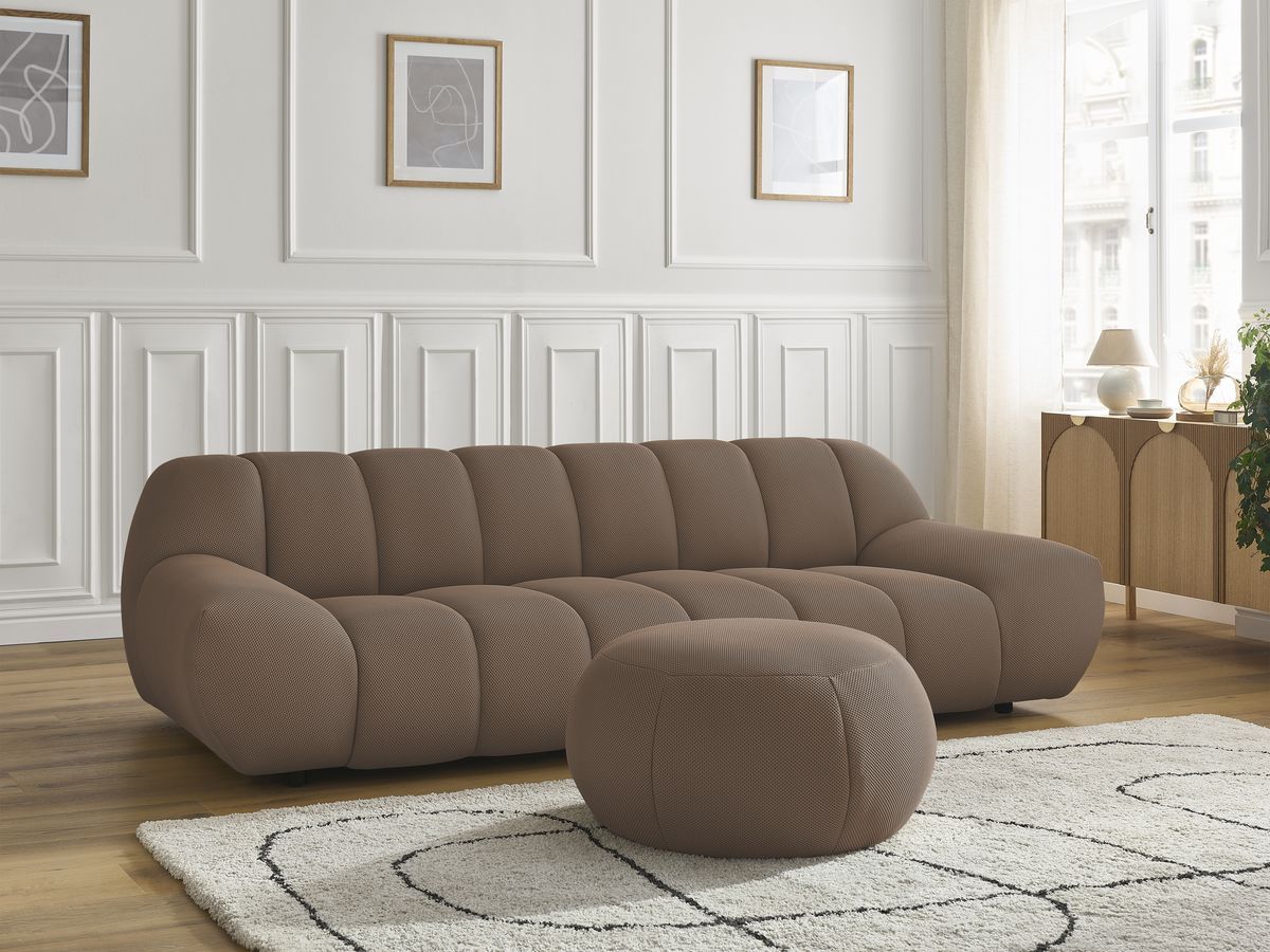 Bobochic Hayden Sofa 4-Sitzer mit Pouf Mesh-Stoff Braun