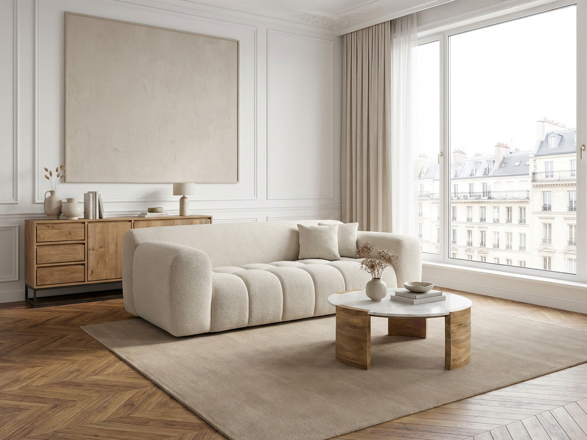 Bobochic Melisse Sofa 3-Sitzer Strukturstoff Beige