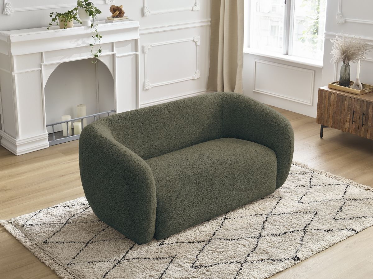 Bobochic Celine Sofa 2-Sitzer Bouclé-Stoff Grün