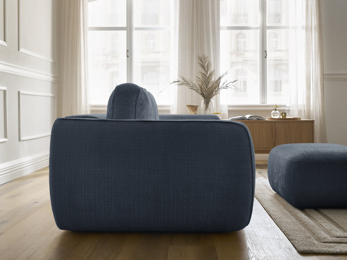 Bobochic Denise Schlafsofa 3-Sitzer mit Bettkasten und Pouf Strukturstoff Dunkelblau
