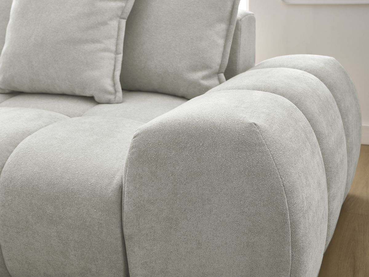 Bobochic Everest Ecksofa mit Schlaffunktion und Bettkasten 318 × 180 cm, 7 Kissen Strukturstoff Hellgrau Ecke links