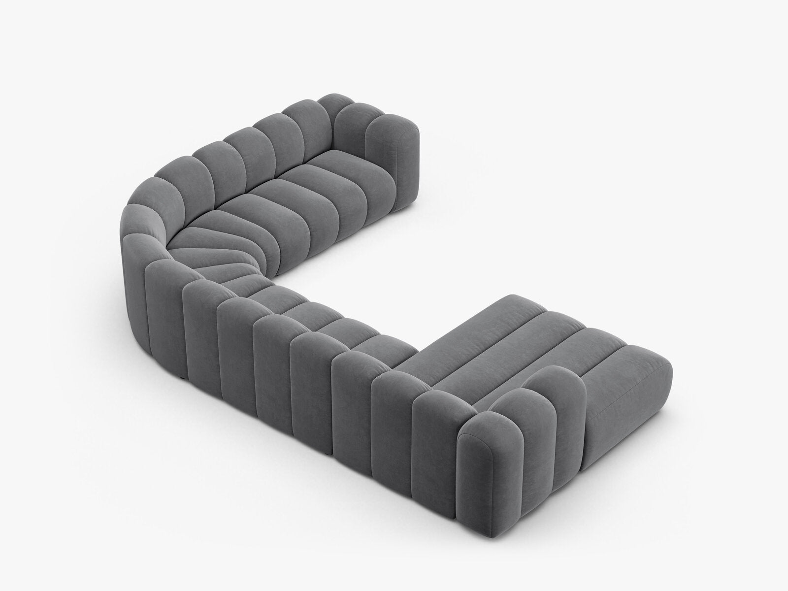 Micadoni Modulares Panorama Ecksofa Lupine 6-Sitzer Rechts Samt Salvador Grau