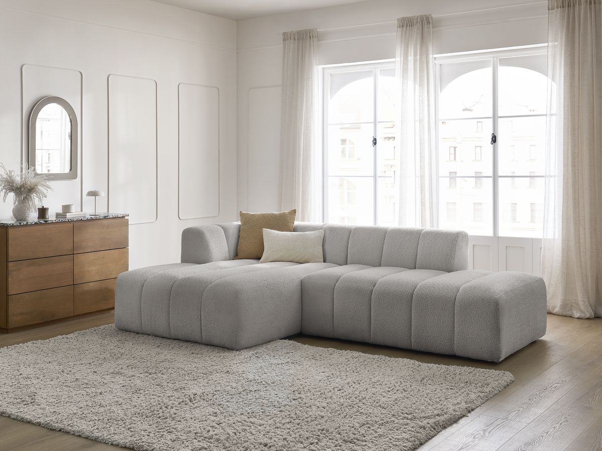 Bobochic Annecy Ecksofa Bouclé-Stoff Hellgrau Ecke links