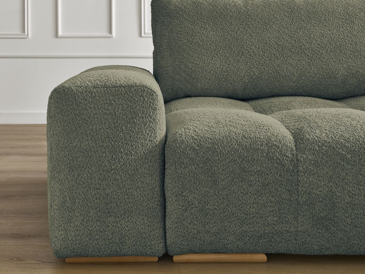 Bobochic Anakin Ecksofa mit Pouf, 2 Kissen Bouclé-Stoff Grün
