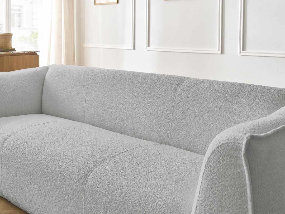 Bobochic Giorgia Sofa 3-Sitzer Bouclé-Stoff Hellgrau