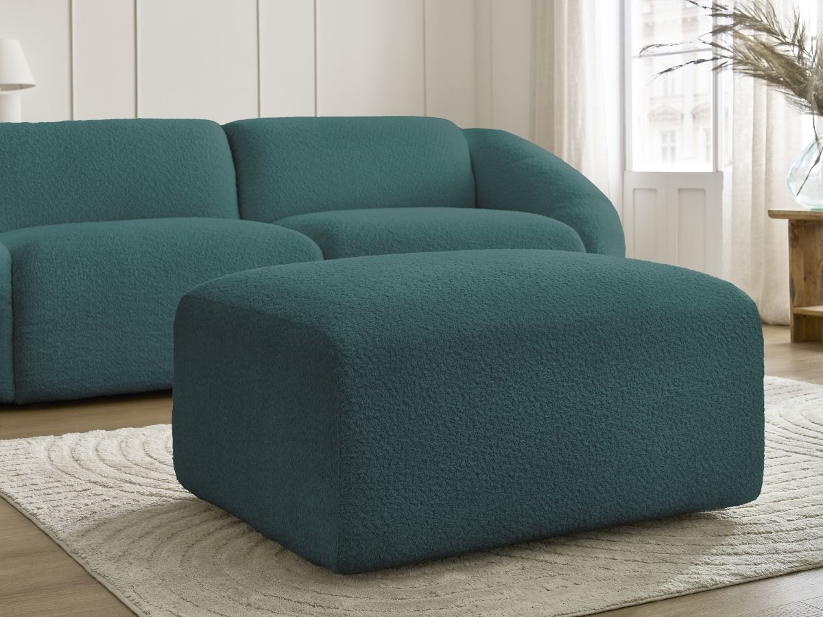 Bobochic Tina Sofa 4-Sitzer mit Pouf Bouclé-Stoff Hellblau