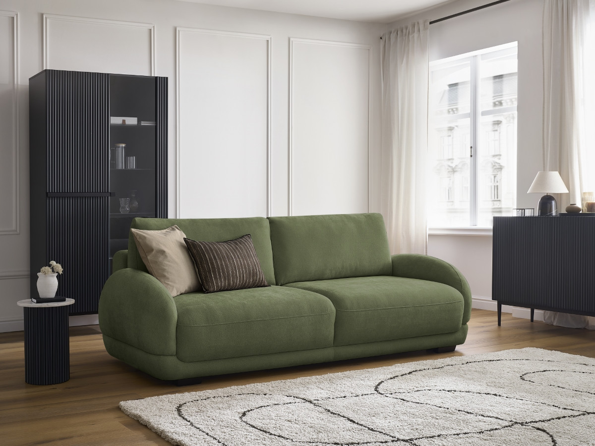 Bobochic Monica Schlafsofa 3-Sitzer mit Bettkasten Stoff Grün
