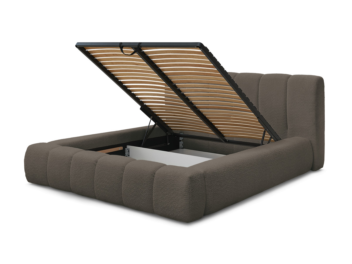 Bobochic Denali Polsterbett mit Bettkasten Bouclé-Stoff Braun, Liegefläche 140 × 190 cm