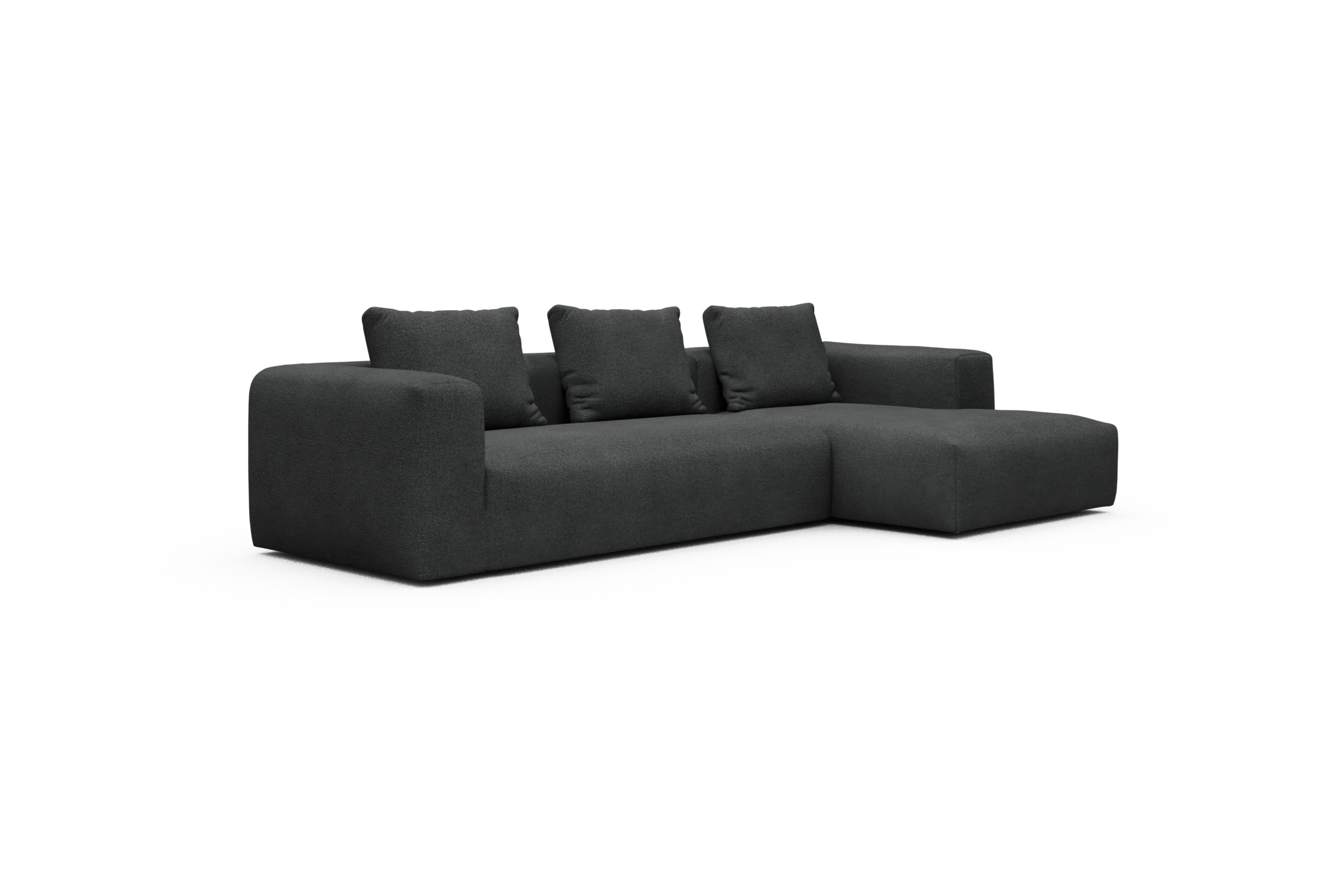 Ecksofa Fred Chaiselongue rechts mit 2,5-Sitzer Boucle-Charcoal