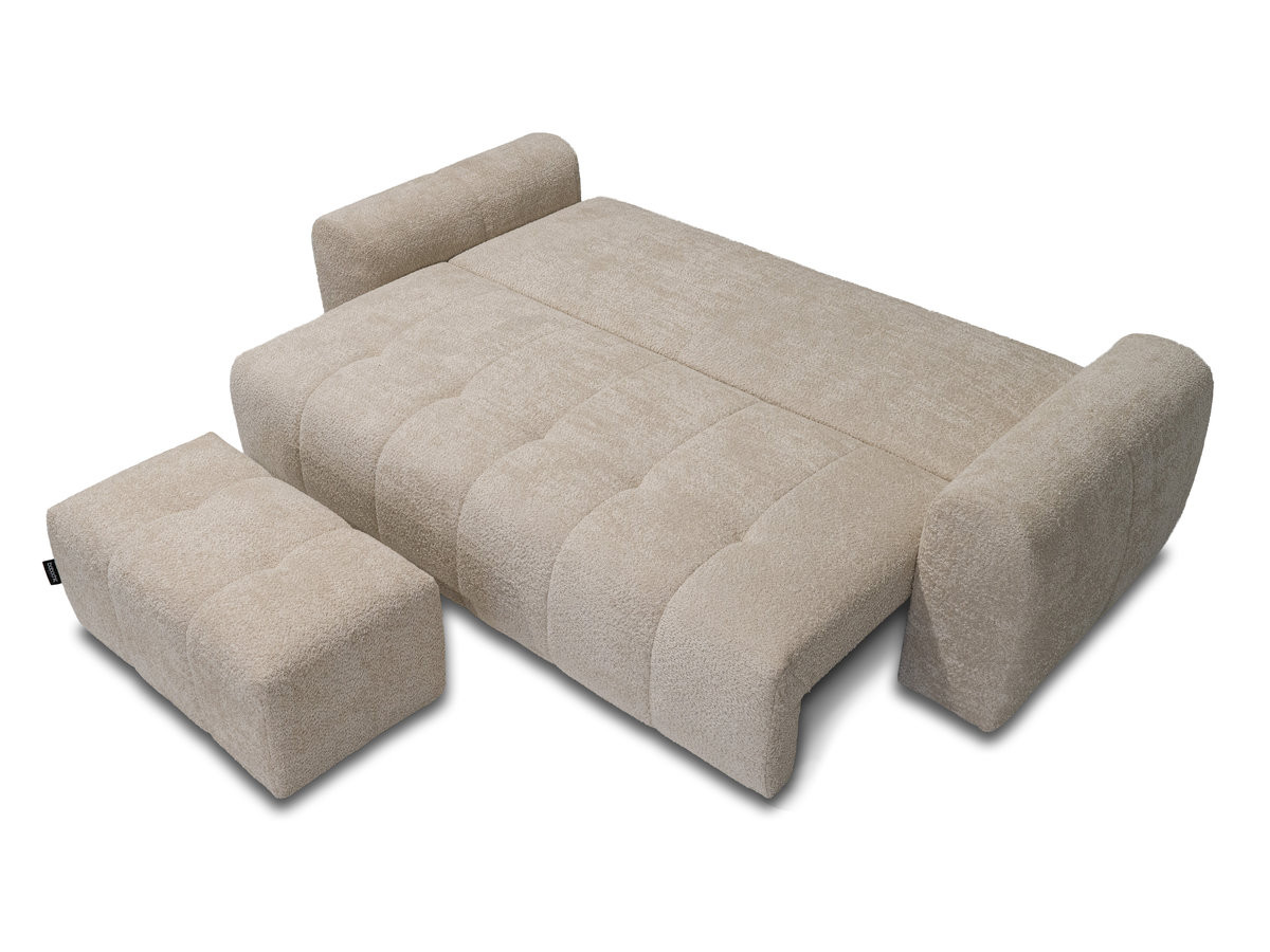 Bobochic Roxelane Schlafsofa 3-Sitzer mit Bettkasten und Pouf Bouclé-Stoff Beige