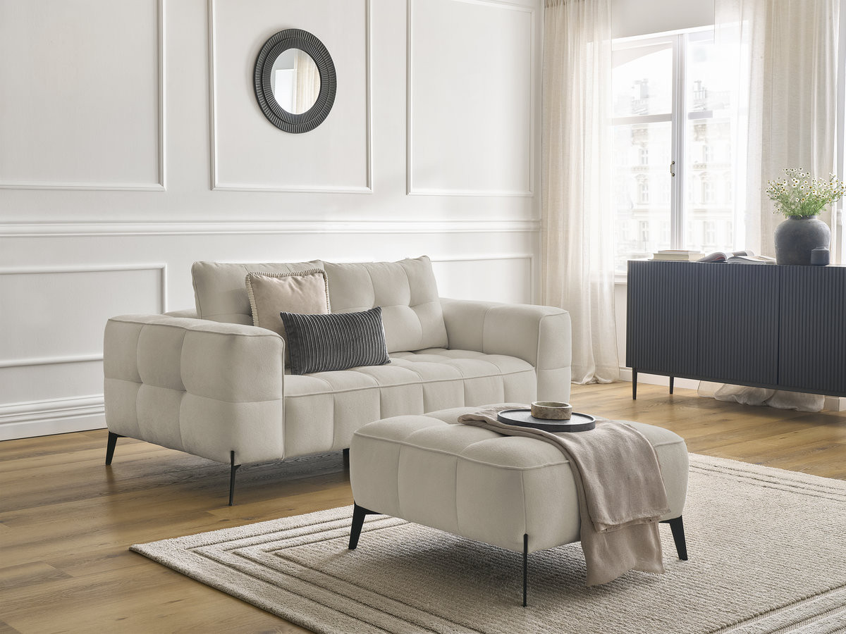 Bobochic Anis Sofa 2-Sitzer mit Pouf Strukturstoff Beige