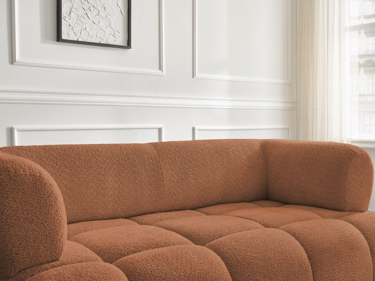 Bobochic Alya Sofa 2-Sitzer mit Pouf Bouclé-Stoff Orange