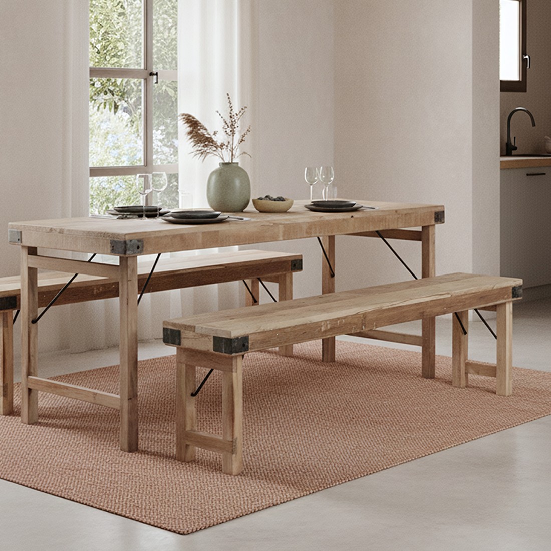 Raw Materials Limewash Klappbare Esszimmerbank 160cm