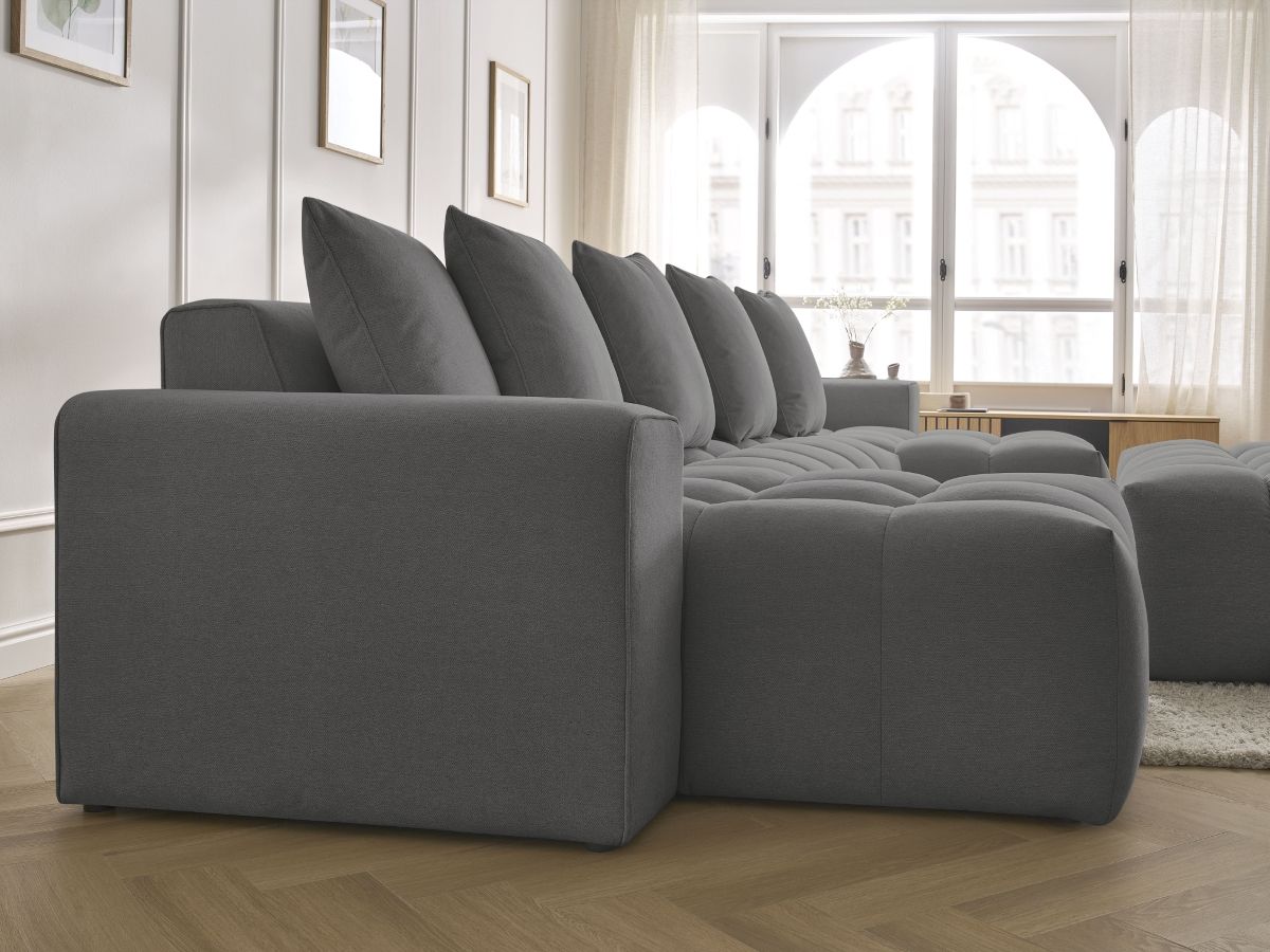 Bobochic Mont-blanc Wohnlandschaft mit Pouf Melange-Stoff Dunkelgrau