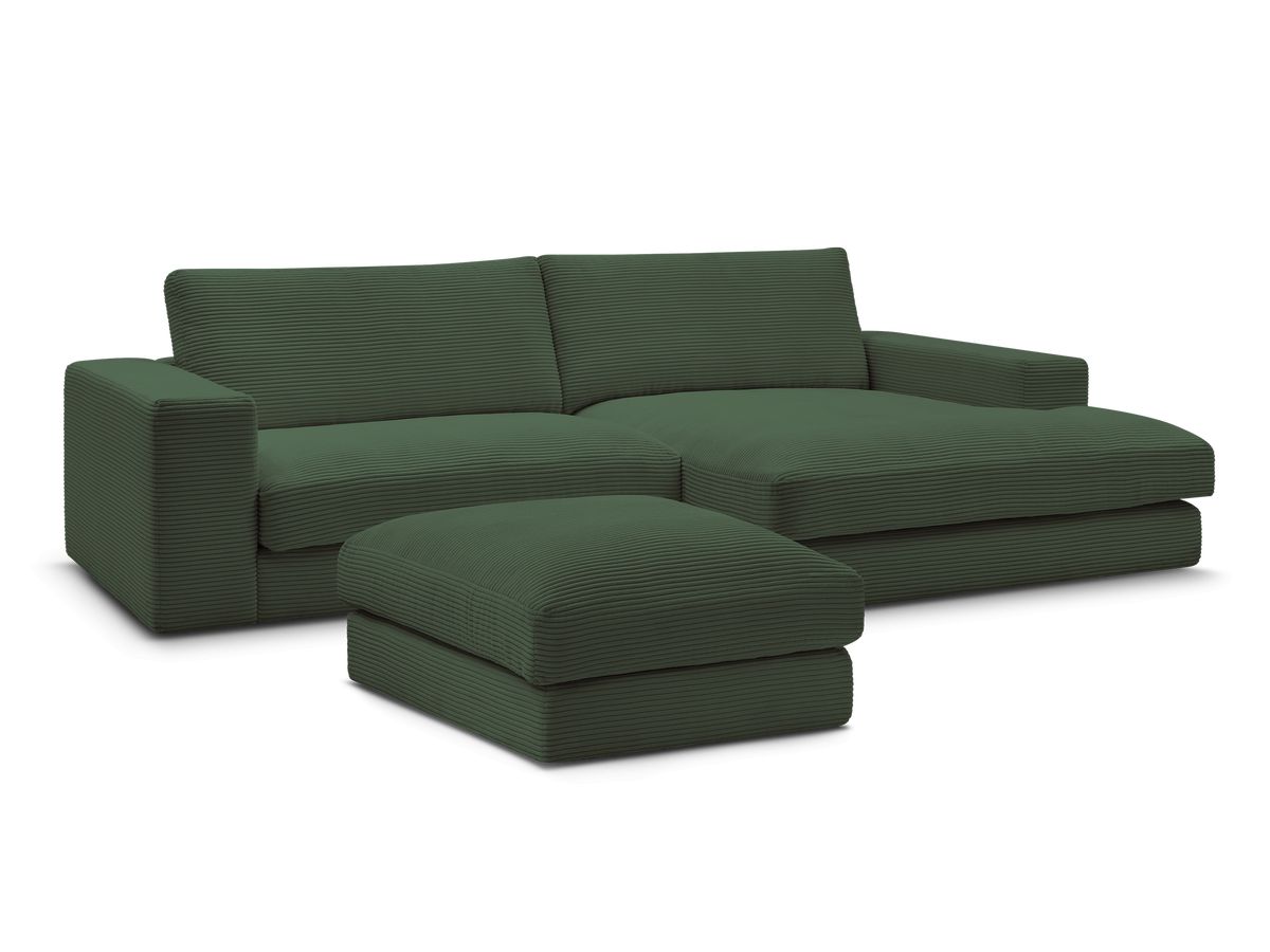 Bobochic Leonard Ecksofa mit Pouf 274 × 159 cm Cordsamt Dunkelgrün Ecke rechts