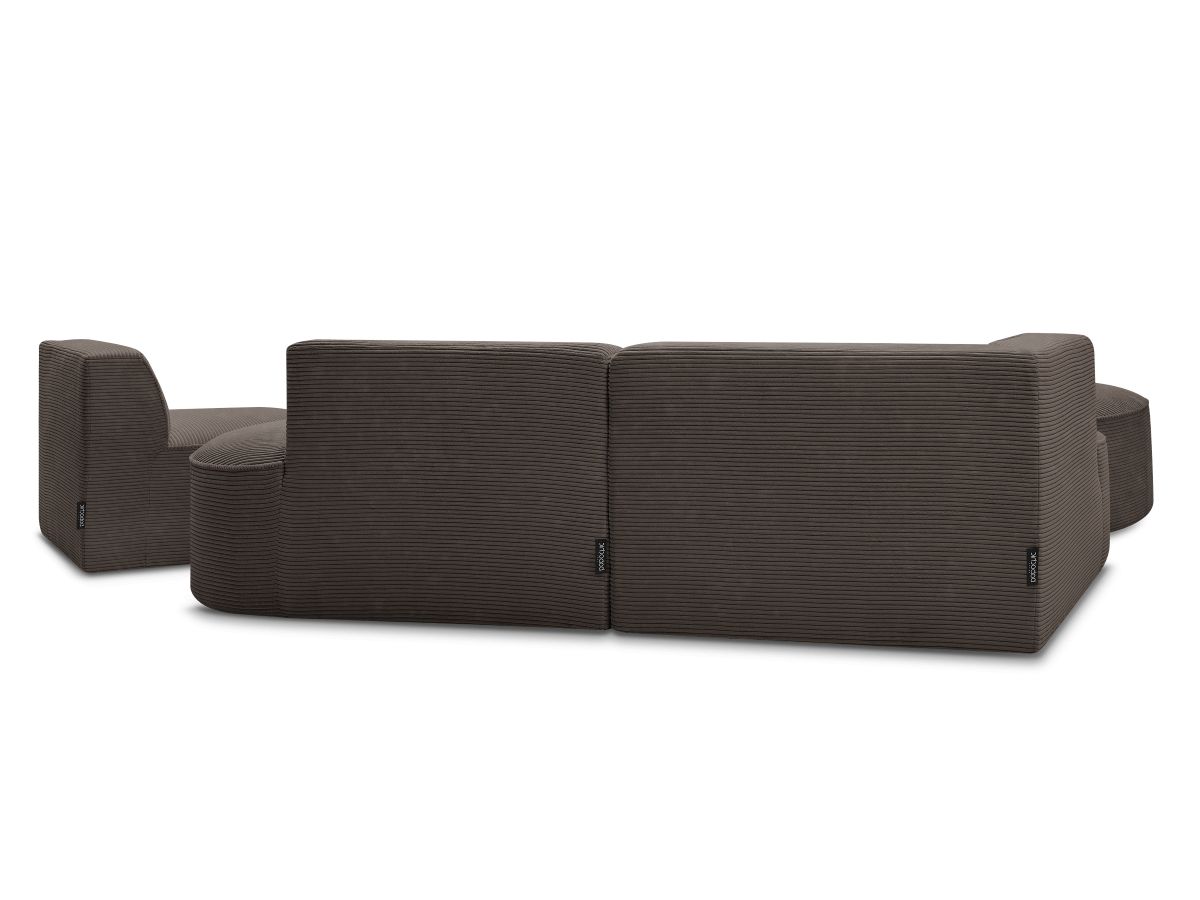 Bobochic Rousseau Ecksofa mit Sofamodul und Pouf Cordsamt Braun Ecke links