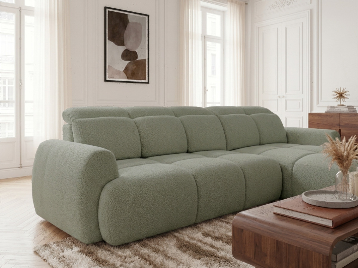 Bobochic Ruby Ecksofa mit Schlaffunktion und Bettkasten Chenille Grün Ecke rechts