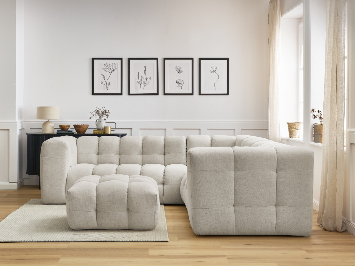 Bobochic Cloud Ecksofa mit Pouf 268 × 110 cm Stoff Beige