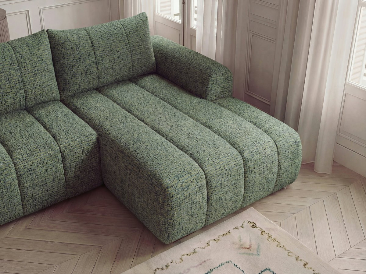 Bobochic Nesty Ecksofa 272 cm mit Pouf Melange-Stoff Hellgrün Ecke rechts