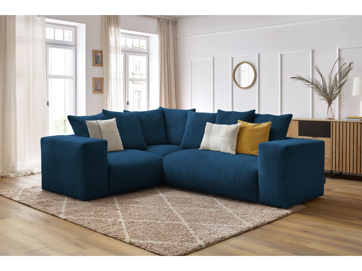Bobochic Voltaire Ecksofa 268 × 214 cm Cordsamt Dunkelblau Ecke links