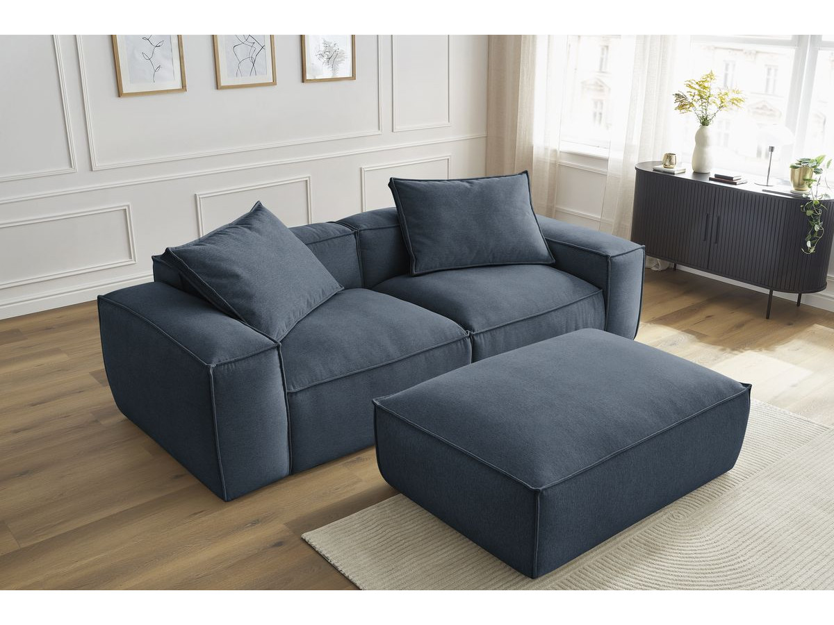 Bobochic Boheme Sofa 4-Sitzer mit Pouf Melange-Stoff Dunkelblau