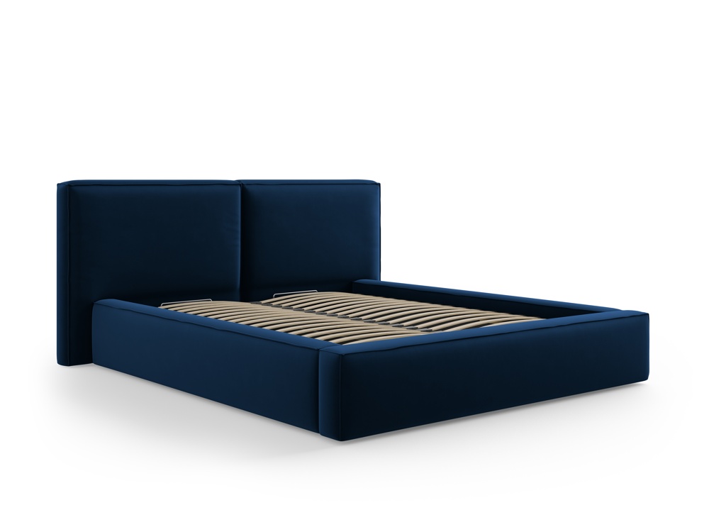 Cosmopolitan Design Stauraumbett mit doppeltem Kopfteil Arendal 200x200 Samt Bluvel Königsblau