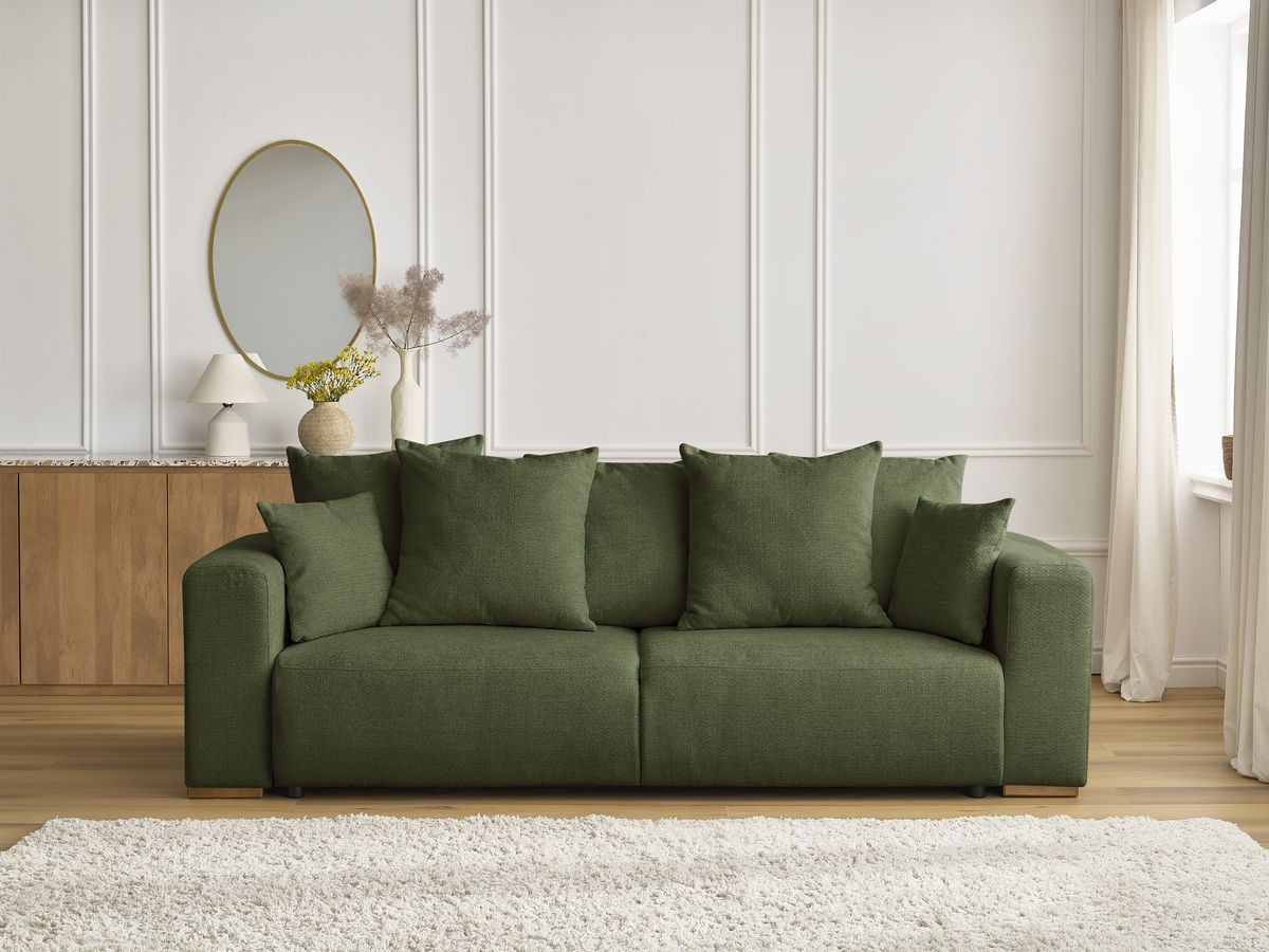 Bobochic Sidonie Schlafsofa 3-Sitzer mit Bettkasten Melange-Stoff Grün