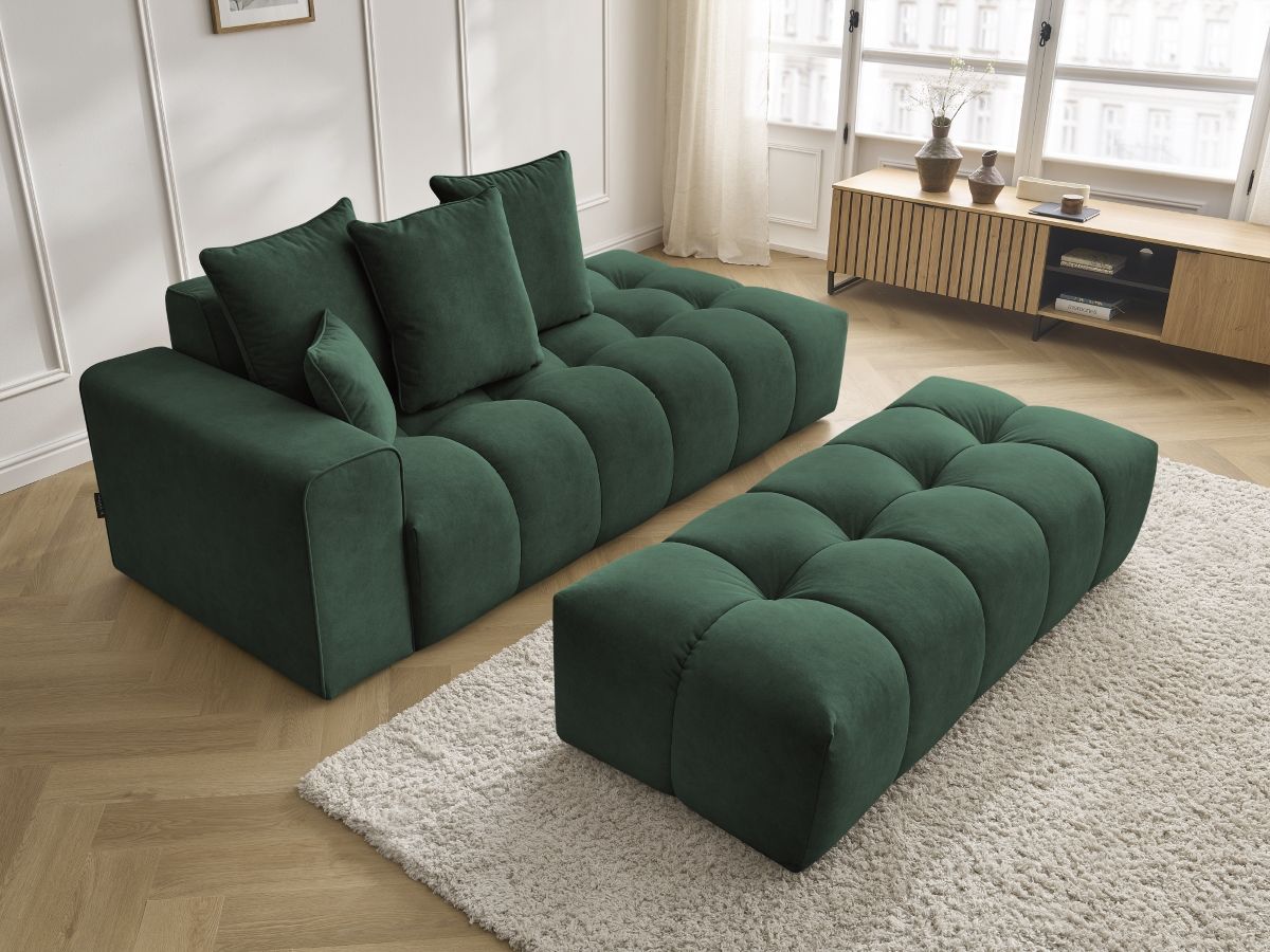 Bobochic Mont-blanc Sofa 5-Sitzer mit Pouf Samt Grün Armlehne links