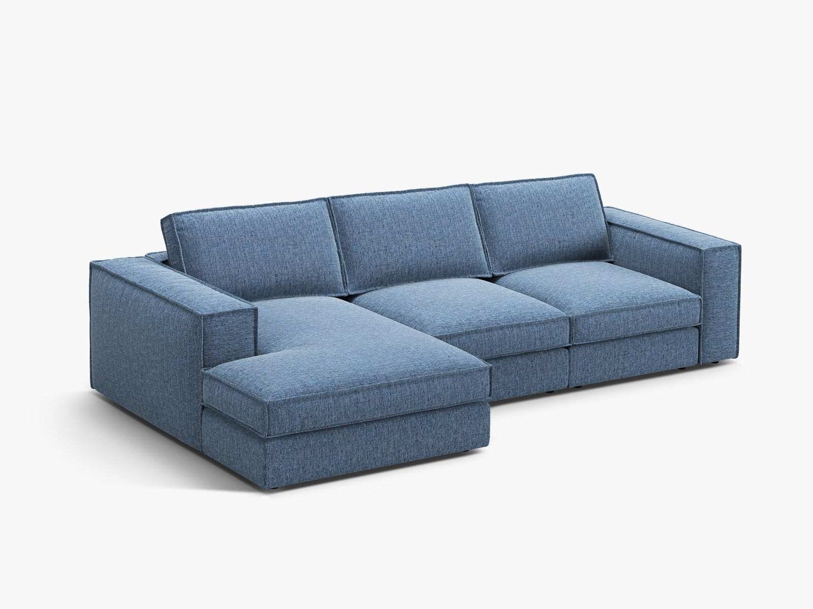 Micadoni modulares Ecksofa Pola 3-Sitzer Links Strukturierter Stoff Babel Dunkelblau
