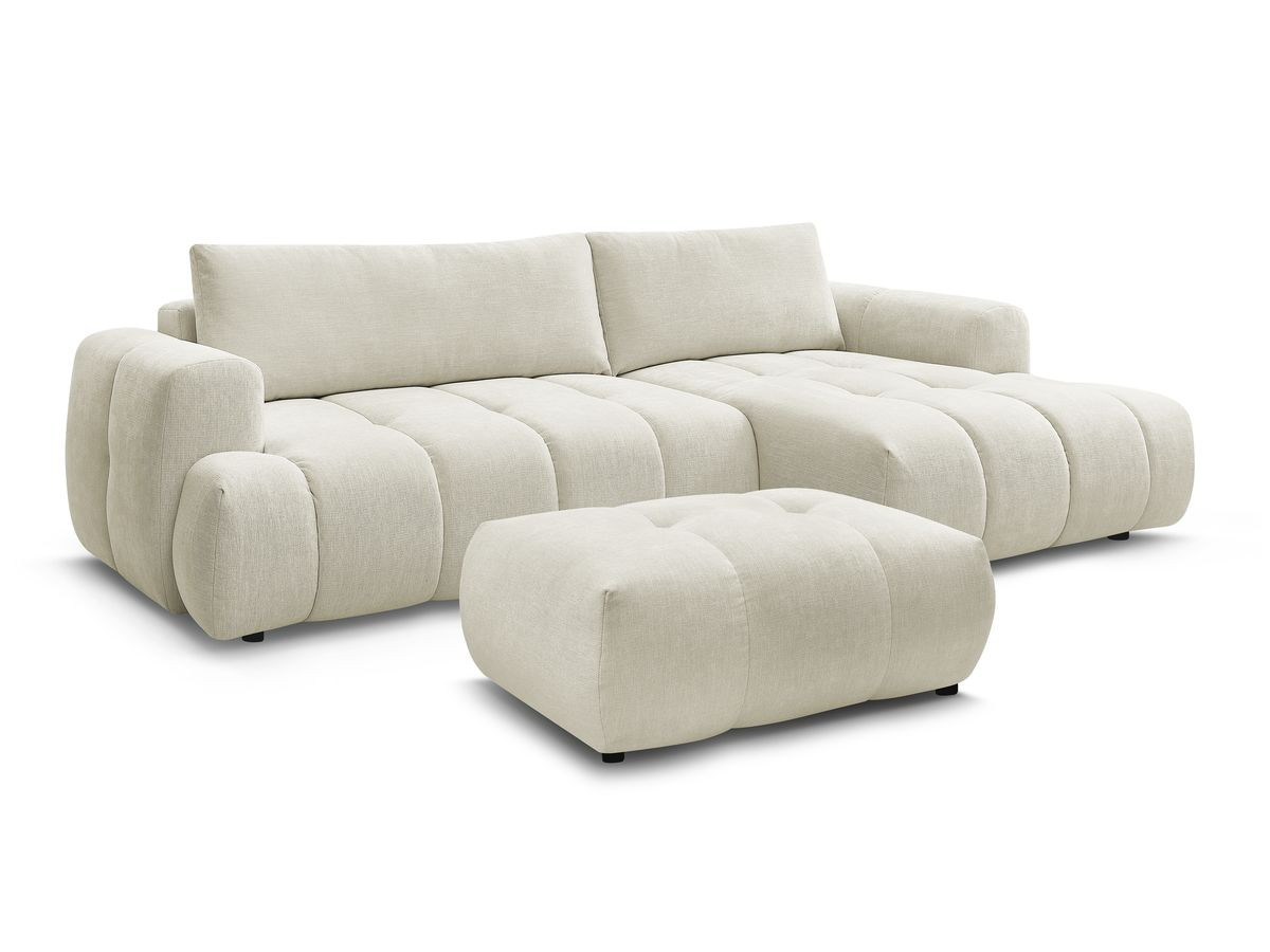 Bobochic Fuji Ecksofa mit Schlaffunktion und Bettkasten und Pouf 292 × 160 cm Stoff Beige Ecke rechts