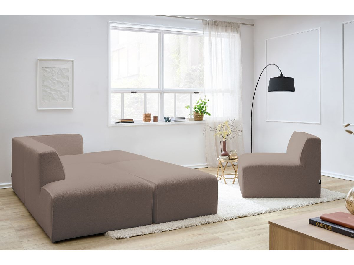 Bobochic Megeve Ecksofa mit Pouf Bouclé-Stoff Braun Ecke rechts