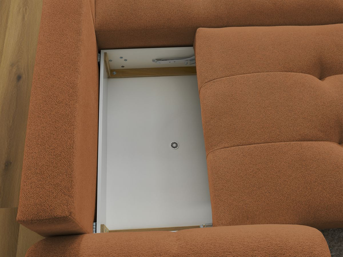 Bobochic Roxelane Ecksofa mit Schlaffunktion und Bettkasten und Pouf 258 × 150 cm Melange-Stoff Orange Ecke rechts