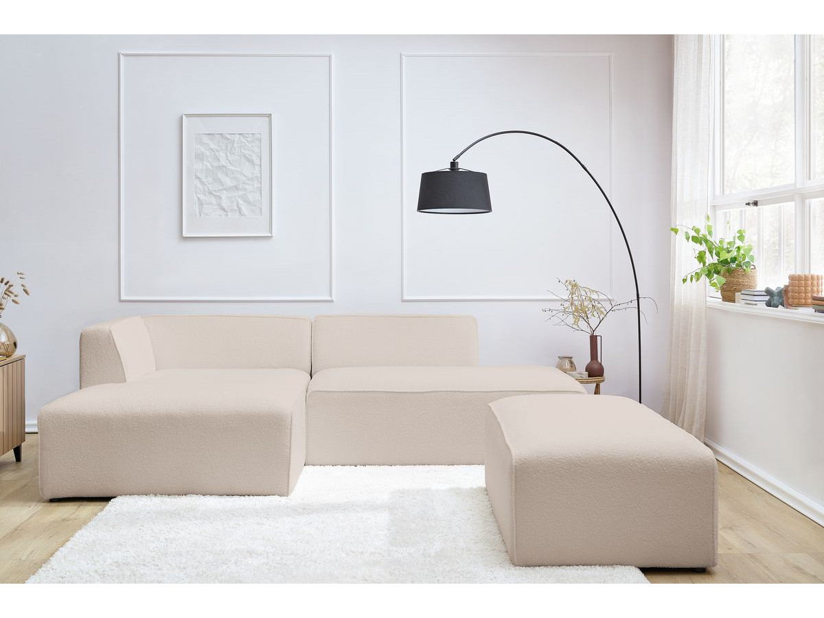 Bobochic Megeve Ecksofa mit Schlaffunktion und Pouf Bouclé-Stoff Beige Ecke links