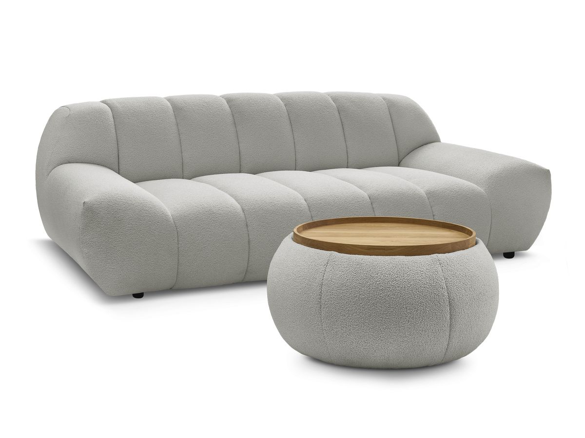 Bobochic Hayden Sofa 2-Sitzer mit Pouf Bouclé-Stoff Hellgrau