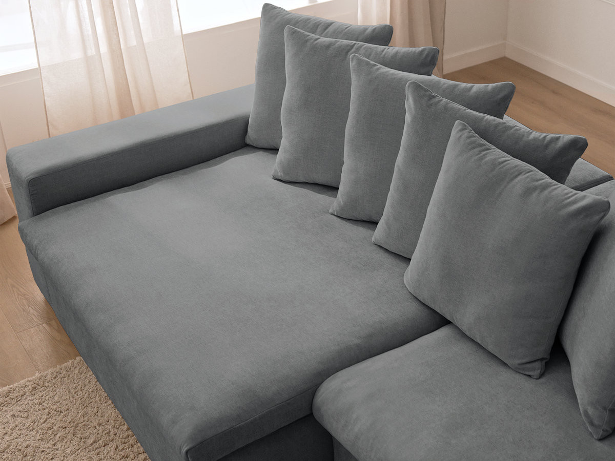 Bobochic Enore Ecksofa mit Pouf Stoff Dunkelgrau Ecke links