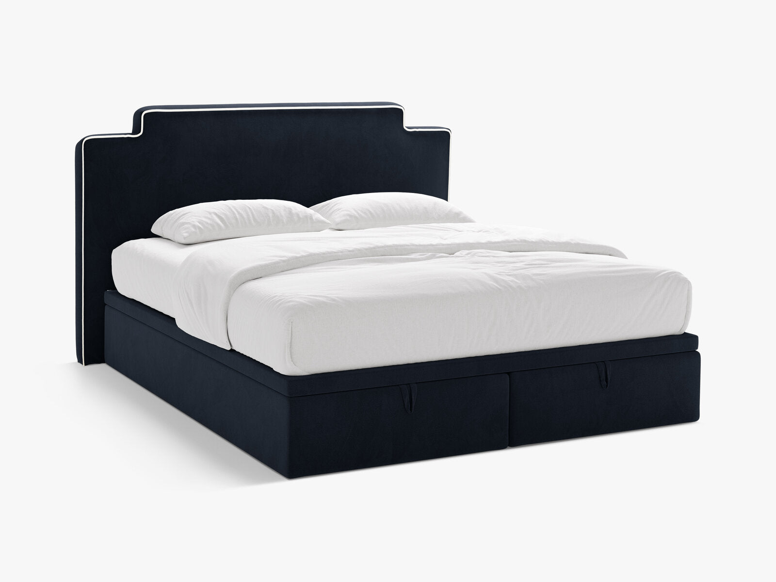 Micadoni Princess Boxspringbett mit Bettkasten und Kopfteil Samt Magic Velvet Elfenbein / Königsblau 140x200
