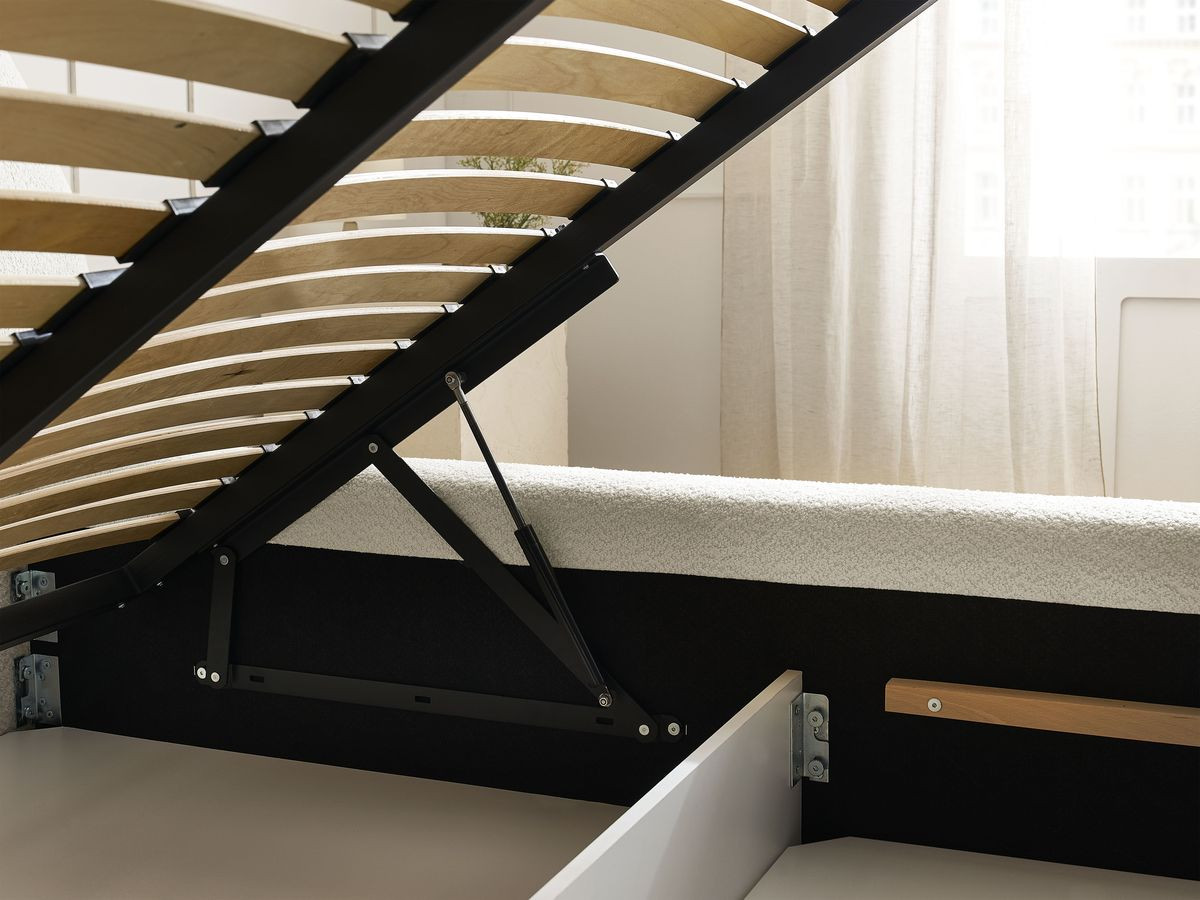 Bobochic Orlane Polsterbett mit Bettkasten Bouclé-Stoff Beige, Liegefläche 140 × 190 cm