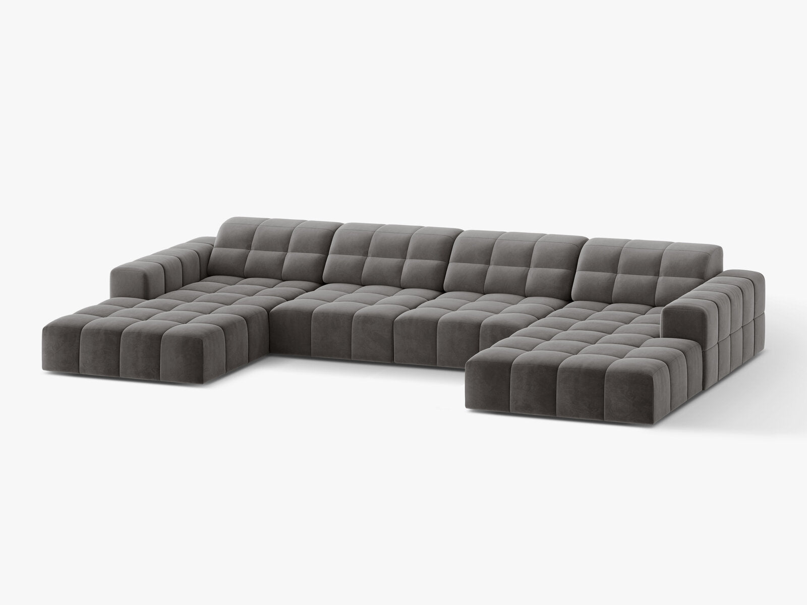 Micadoni Panorama Sofa Jennifer 6-Sitzer Samt Bluvel Hellgrau