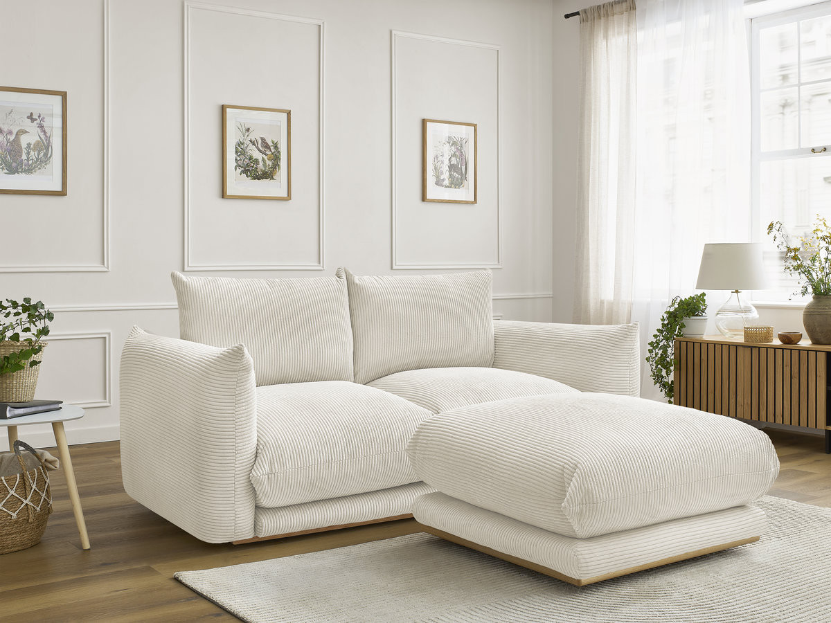 Bobochic Ernest Sofa 3-Sitzer mit Pouf 193 × 106 cm Cordsamt Beige