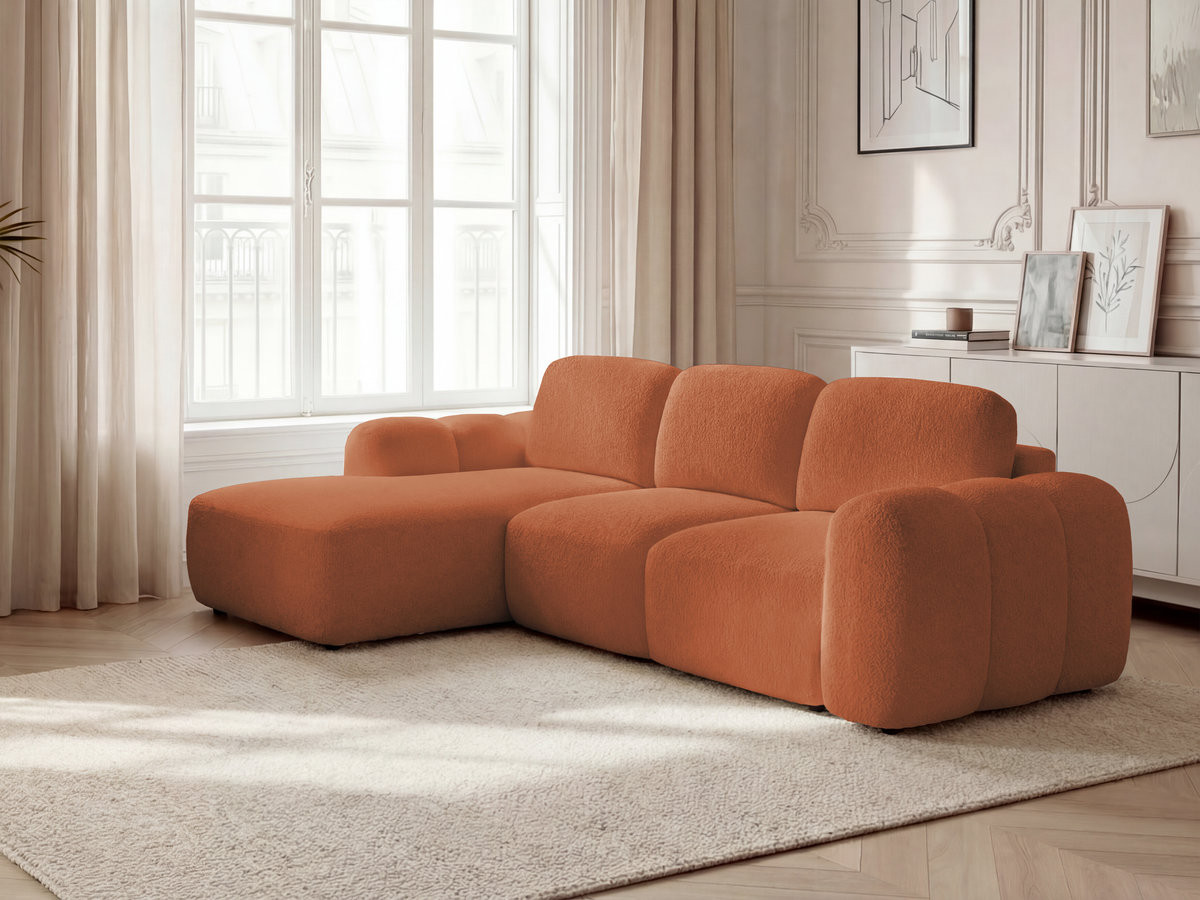 Bobochic Montaigne Ecksofa mit Schlaffunktion und Bettkasten 276 × 164 cm Bouclé-Stoff Orange Ecke links