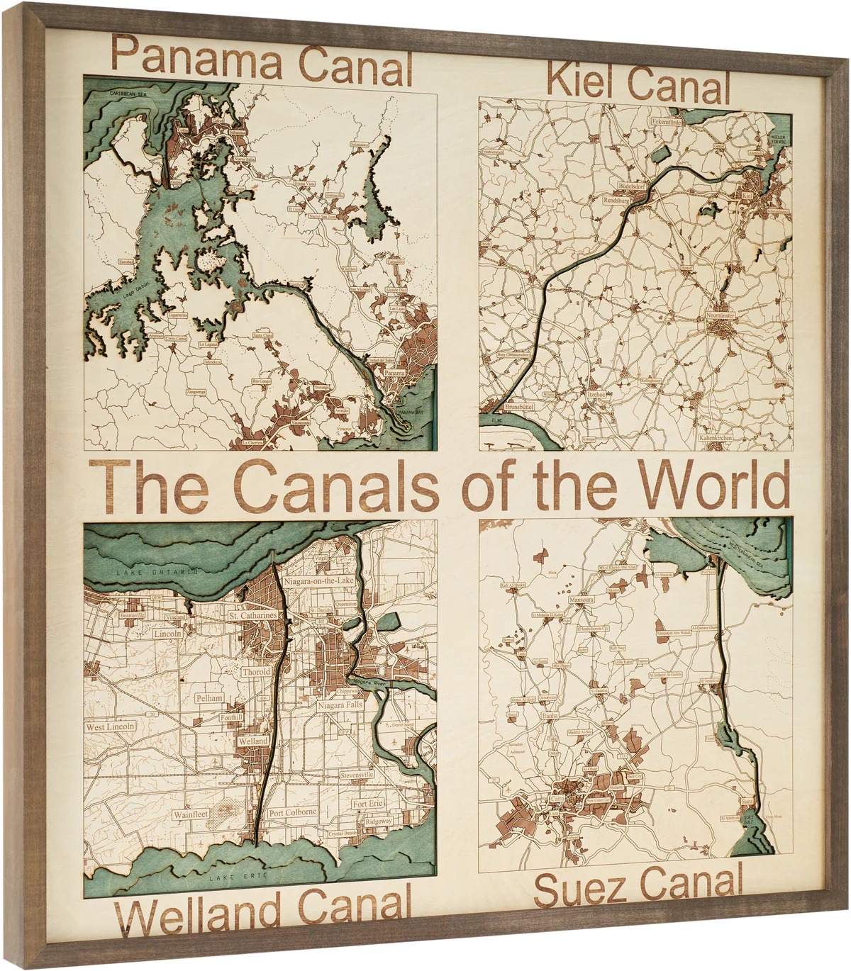 Cutting Brothers 3D Holz-Wandkarte 4 Weltkanäle 4 Canals of the World 76x76 cm