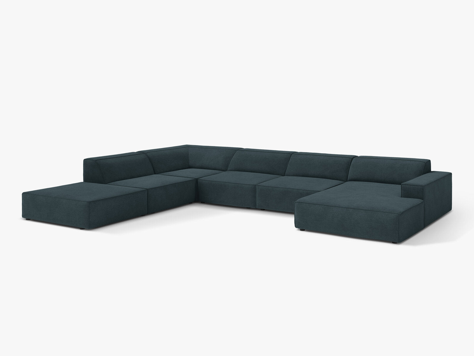Micadoni Panorama-Ecksofa Jodie 7-Sitzer Strukturierter Stoff Liberty Dunkel Petrol Links