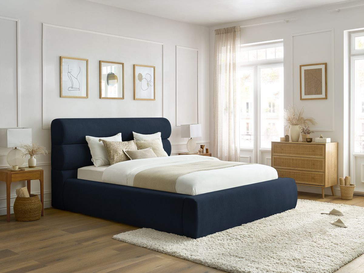 Bobochic Jagna Polsterbett mit Bettkasten Stoff Dunkelblau, Liegefläche 180 × 200 cm