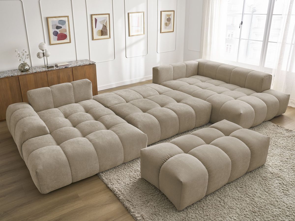Bobochic Everest Wohnlandschaft mit Pouf, 14 Kissen Strukturstoff Taupe Ecke links