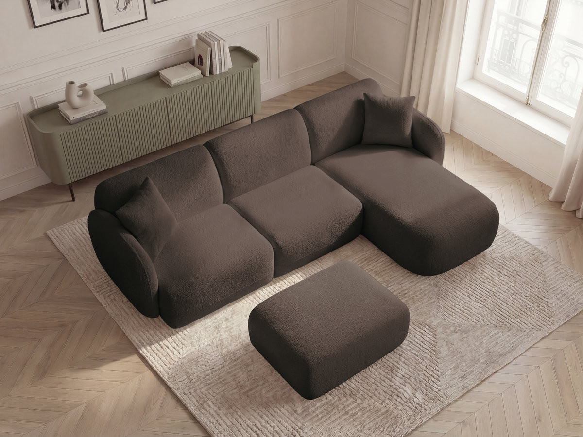 Bobochic Anda Ecksofa mit Pouf 292 × 163 cm Chenille Braun Ecke rechts