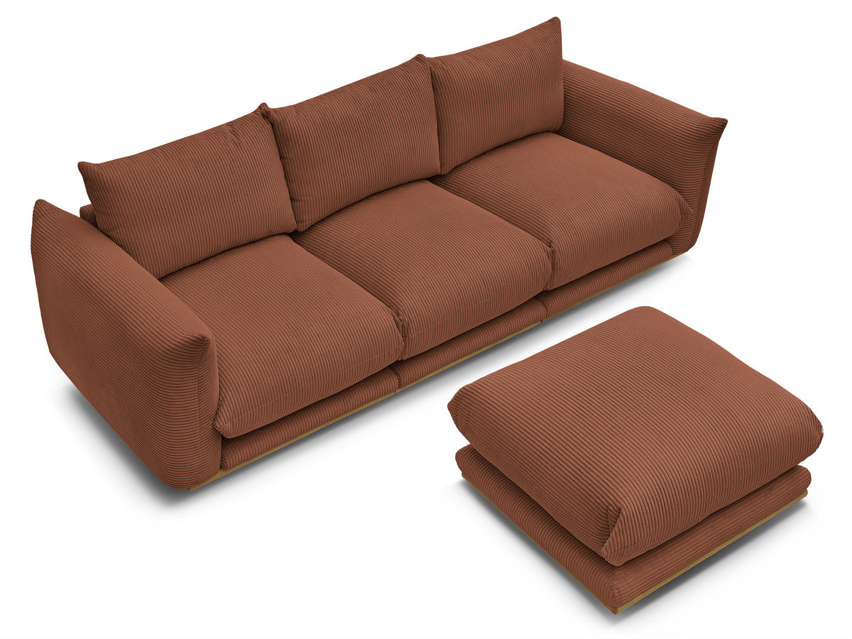 Bobochic Ernest Sofa 3-Sitzer mit Pouf 266 × 106 cm Cordsamt Orange