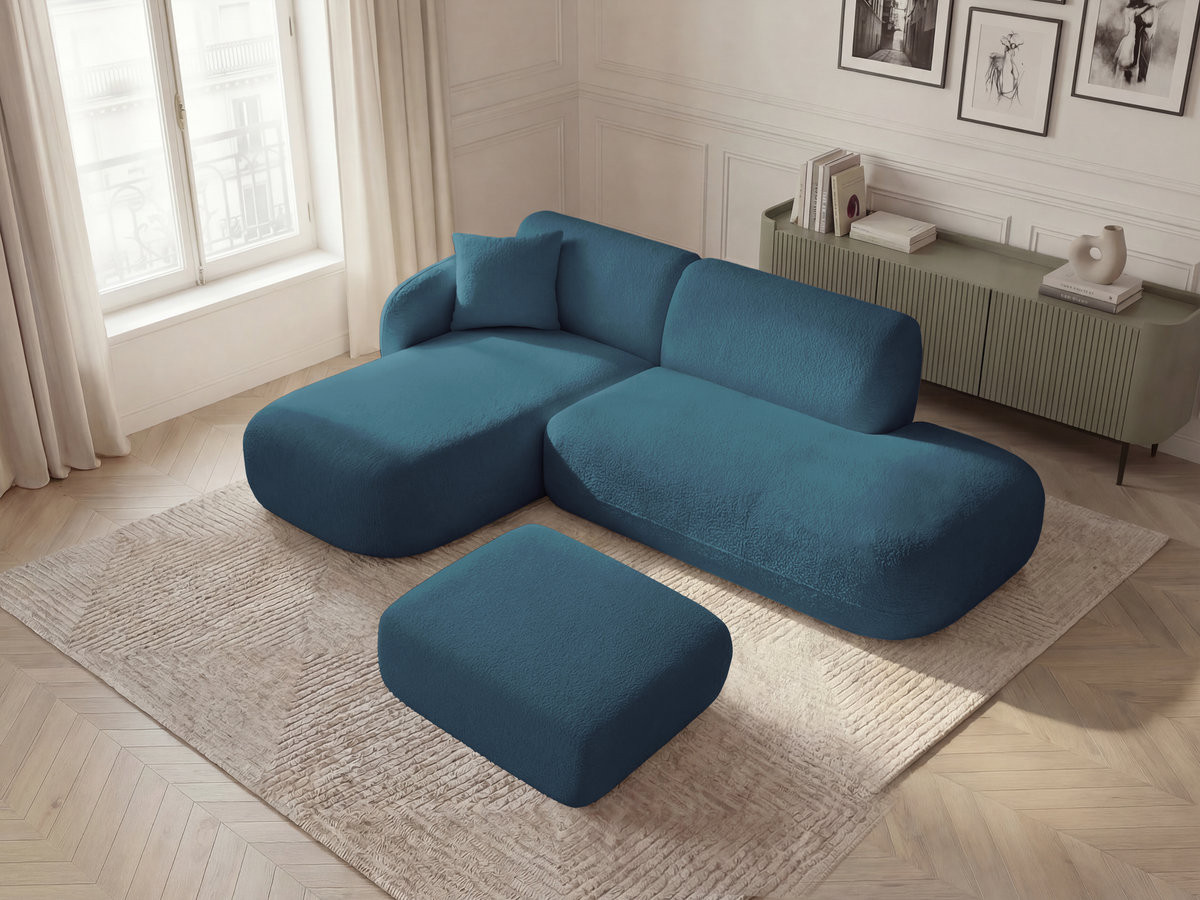 Bobochic Anda Ecksofa mit Pouf 241 × 163 cm Chenille Hellblau Ecke links