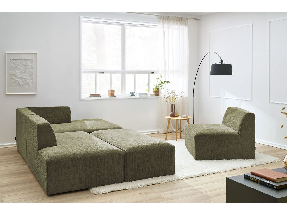 Bobochic Megeve Ecksofa mit Pouf Strukturstoff Grün Ecke rechts